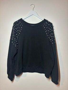 Express Black Pearl-Embellished Raglan Sweatshirt, size L